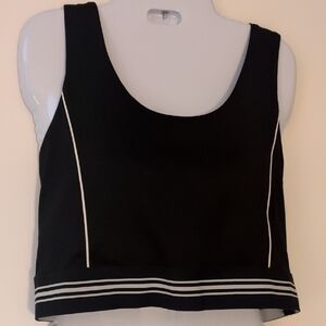 Lou & Grey Black Stretch Crop Tank Top with White Stripe Detail